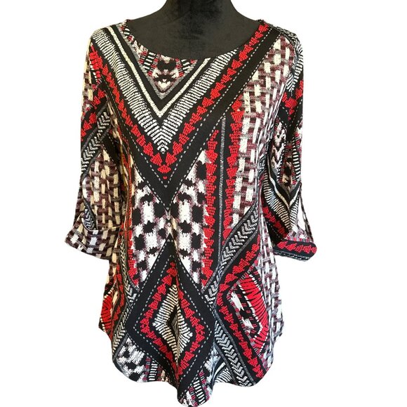 💖New Directions Womens Geometric Patterned Tunic Top S - Picture 1 of 7